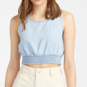 Noisy May denim blue smocked bubble cami tank top NWT